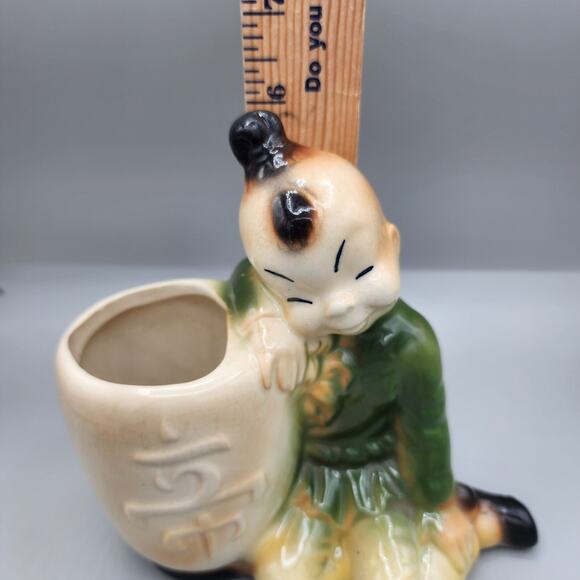Vintage Asian Boy Royal Copley Oriental Ceramic Pottery Planter Figurine FLAWS - Picture 7 of 10